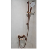 德国全铜卫生间冷热增压家用浴缸简易欧式法式复古淋浴花洒套装 玫瑰金带下水（配升降杆）