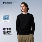 拇指白小T春秋二代长袖t恤男女疏水纯棉打底衫男白T圆领 黑色-男款 M