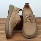 金利来GY新款宽头复古休闲皮鞋男夏季薄款磨砂皮简约百搭软皮软底透 卡其色 标准皮鞋码 40 头层牛皮