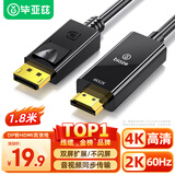 毕亚兹 DP转HDMI转接线 4K高清连接线1.2版 DisplayPort转hdmi公对公视频线 电脑接电视转换器线 1.8米 
