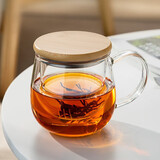 忆壶茶 玻璃茶杯泡茶水分离杯 绿红茶泡花茶杯子带过滤竹木盖玻璃水杯 竹盖泡茶杯400ml