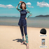 佑游泳衣女分体显瘦泡温泉速干游泳馆两种穿法游泳五件套12015藏蓝XL