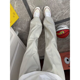 NYING美式微喇裤子男夏季新款美式潮牌薄款运动速干休闲裤大码宽松长裤 米白色 L （110-130斤）