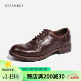 dreambox钧博皮鞋男商务正装意大利马臀皮复古手工沿条缝线男鞋 红棕色 40