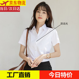 哈鲁迪高绅风度长袖衬衫女士衬衣正装商务修身职业工装免烫秋衬衣女白色 白色【短袖款】 M （80-100斤）