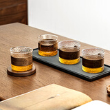 忆壶茶茶杯玻璃品杯家用品茗杯防烫杯子木套隔热杯功夫茶杯喝茶杯小品杯 【4只装】品怡杯150ML