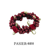 铂思亚花匠新款大肠发圈女简约玫瑰橡皮筋气质高级感百搭头绳头花发饰 红色