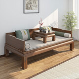 领秀嘉园老榆木罗汉床实木新中式多功能简约罗汉沙发床榫卯免漆禅意美人塌 D素面1米*2米胡桃色+炕桌+垫子