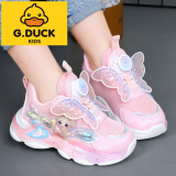 G.DUCKKIDS女童鞋子2024春秋新款儿童发光运动鞋旋转纽扣亮灯闪光女孩公主鞋 粉色 34