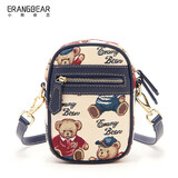 小熊依恋休闲百搭手机包可爱布艺单肩斜跨包零钱包女圣诞新年礼物圣诞礼物