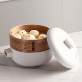 几物森林 砂锅汤锅带蒸笼家用炖煮锅煲汤焖蒸锅煮粥排骨燃气灶 白色2.5升