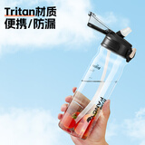 绿珠大容量运动水杯健身吸管杯男士男生学生户外tritan750ml 黑
