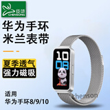臣颂（CHENSONG）适用华为手环10磁吸金属表带米兰尼斯华为手环8/9表带 HUAWEI智能运动标准/NFC版band10腕带银色
