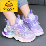 G.DUCKKIDS女童鞋子2024春秋新款儿童发光运动鞋旋转纽扣亮灯闪光女孩公主鞋 紫色 30