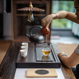 森煜整块乌檀木茶盘实木功夫茶具 家用乌金石茶台茶托盘简约排水式 禅意90*45*4.5