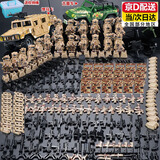 IE高难度军事积木特种兵玩具特警人仔拼装模型男孩儿童生日礼物 战狼18人18盾+吉普+悍马+桶