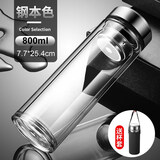 MINGHUI德国品质玻璃杯钢化防摔打不碎泡茶杯双层高硼硅男士水杯定制刻字 加厚款钢本色ML 800ml