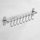 慕尼304不锈钢厨房挂钩铲子勺子挂杆长杆排钩置物架免打孔壁挂式挂架 304不锈钢-拉丝挂杆-50cm8钩