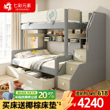 七彩元素（QICAIYUANSU） 高低床上下铺床儿童床男女孩双层子母床实木高箱体储物小户型床 I梯柜高低床+书架+双抽 下铺1.5*1.9米 上铺1.2*1.9米