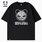 HI PANDA你好熊猫短袖T恤男美式高街痞帅个性夏季舒适透气重磅纯棉五分袖 【100%纯棉】-黑#JDP熊猫粉笔 2XL