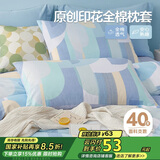 博洋家纺纯棉枕套印花全棉枕芯套枕头套对枕套淡蓝韶华一对装48*74cm