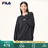 FILA 斐乐女装卫衣男女同款套头卫衣秋冬情侣款休闲加绒保暖长袖上衣 正黑色-BK 170/92A/M