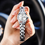 瑞士认证浪琴Longines手表女机械表超薄镶钻夜光钨钢气质专用女表 本色白面