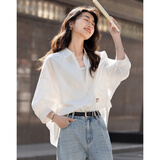 德玛纳【纯棉100白衬衫】夏季简约翻领撞色粒扣五分袖衬衣女上衣