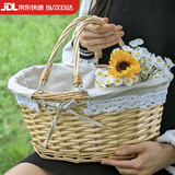 爱拉屋优野餐篮手提编织篮户外柳编竹篮收纳筐购物旅游买菜春游仿藤编花篮 大号37*28*31cm（内衬可拆）