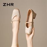 ZHR玛丽珍鞋女复古浅口单鞋子女优雅甜美粗跟方头女鞋CG71香槟色40