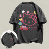 阿玛瑟100%纯棉爆款港风T恤女韩版卡通宽松情侣装简约百搭短袖男重磅T B1-37-深灰 2XL