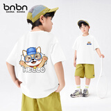 班纳班纳男童短袖t恤2025新款帅气男孩中大童夏季衣服纯棉儿童夏装 N柯基K_N开心柴白 120 （尺码偏小，建议拍大一码）