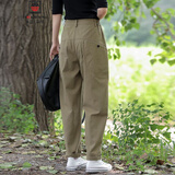 AEMAPE宽松小脚哈伦裤子女2025新款百搭显瘦高腰廓形萝卜裤休闲工装裤 绿咖色 常规 L 建议105-115斤