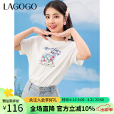 lagogo拉谷谷猫咪花朵小白T春夏新款圆领字母印花短袖T恤女正肩 本白色（V1） S 155/36