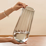 京东鲜花玻璃花瓶高级灰色条纹大肚鲜花瓶醒花桶客厅餐桌面电视柜摆件7015