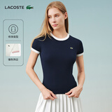 LACOSTE法国鳄鱼女装25春夏新款拼色纯棉修身舒适短袖T恤|TF2432 HHW/藏青色/白色拼色 L 40