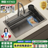奈田（NTNO）厨房水槽大单槽洗菜盆一体盆304不锈钢加厚压纹耐磨多功能洗碗槽 集渣水槽+三挡抽拉龙头 80*46cm【加厚4.0】