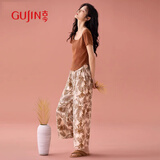 古今（GUJIN）【带胸垫】短袖睡衣女家居服春秋季海滩波西米亚仿棉睡裤套装L