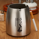 诺爵不锈钢烟灰缸带盖电竞网咖防风酒吧KTV台球室防灰飞私人定制印字 本色大号有烟柱-禅款【无盖】