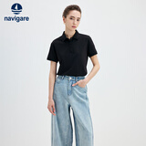 纳维凯尔意大利小帆船女士纯色翻领T恤短袖保罗polo衫2325525528 黑  L 
