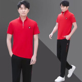 万格尼运动套装男夏季2025新款短袖男装韩版潮流帅气衣服休闲搭配两件套 25660款红色 2XL(建议体重141-155斤)