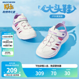 Skechers斯凯奇儿童包头凉鞋男童鞋夏季轻质防滑女大童大头沙滩鞋302969L 女童/白色/薰衣草色/WLV 32