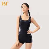361°游泳衣女连体平角修身新款运动训练保守女士泳装泡温泉泳装连体衣 黑拼花【25年新款专业竞技】 XL （建议体重55kg-60kg）