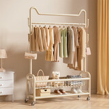 乾奉良品衣架挂衣服落地卧室衣帽架挂衣架立式置物架室内架子家用客厅房间 【奶油白100cm】猫耳朵款 【单层置物网篮+特厚加粗】