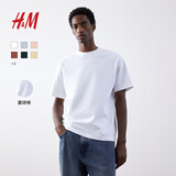 H&M男装女装T恤秋冬情侣装重磅纯棉宽松圆领红色短袖打底衫0608945 白色 XL 180/116 oversize宽松版型