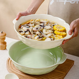 佩尔森（CERAMICS）新款酸菜鱼大盆碗双耳汤碗大号家用水煮鱼小龙虾专用碗汤盆 14英寸双耳大盆碗-奶油色 1英寸双耳