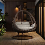 户外吊篮椅家用秋千鸟巢吊椅藤椅单双人摇椅室内吊床阳台懒人沙发 【双人双杆可坐躺】仿木纹 送九件套