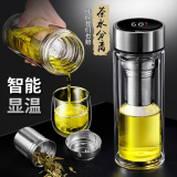 京有品显温大容量耐热防爆泡茶水杯子男女士户外旅行茶杯车载 显温钢本色长茶漏 400ml 400ml 1只 双层玻璃杯