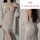 莫代尔性感睡裙女春秋冰丝薄纱蕾丝吊带睡衣纯欲情趣睡袍女25新品套装