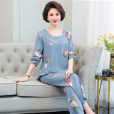 古今（GUJIN）春夏新品家居服睡裤中老年妈妈睡衣女棉绸宽松大码薄款套装2XL